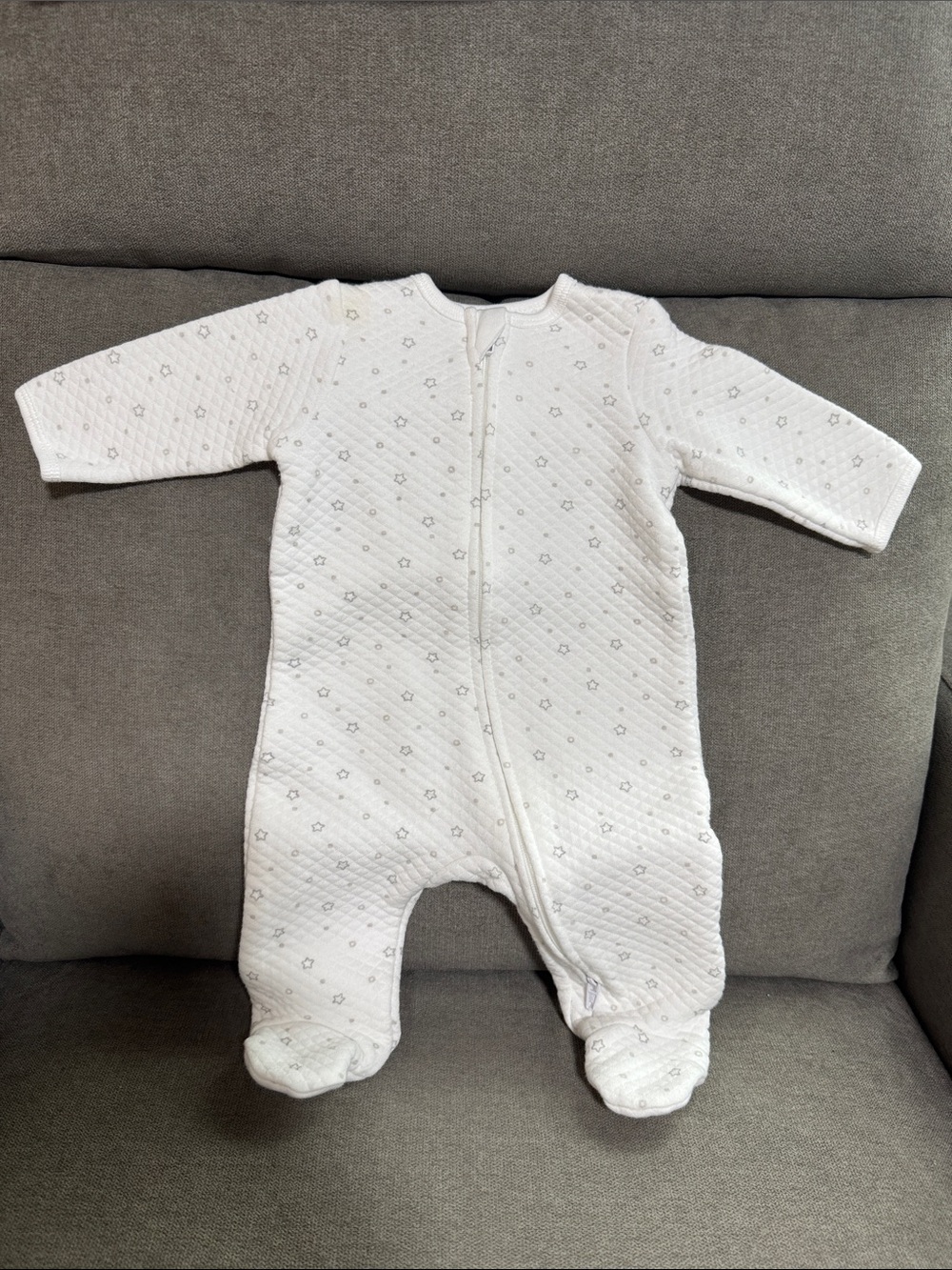 Little Me White Quilted Star-Print Footed One-Piece